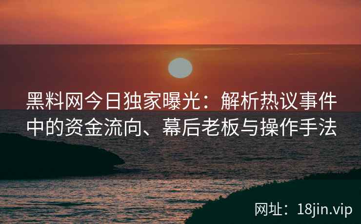 黑料网今日独家曝光：解析热议事件中的资金流向、幕后老板与操作手法